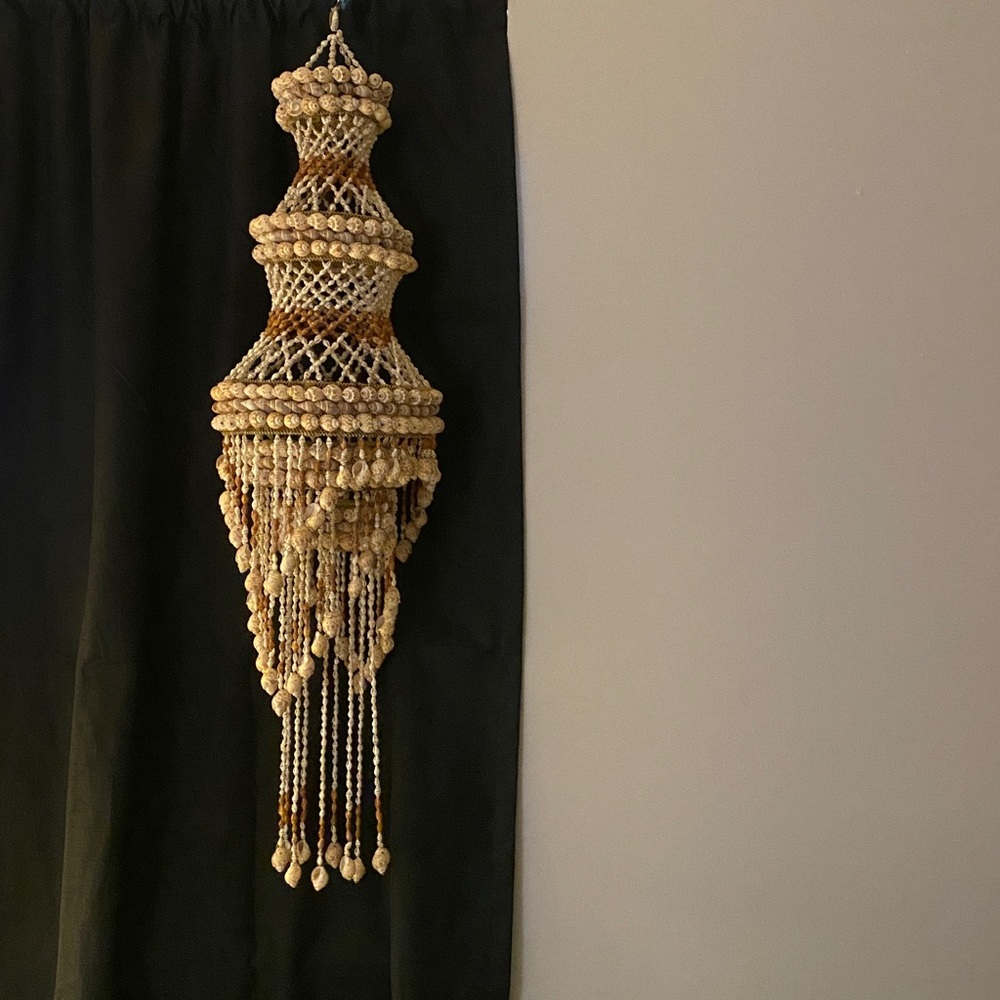 Vintage Handmade Cowrie Puka Shell Chandelier Coastal Boho Hanging Mobile Art